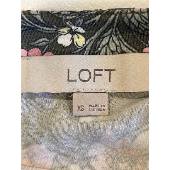 Loft Womens Floral Shift Mini Dress Round Neck Short Sleeve Gray Pink SZ X Small - Picture 5 of 7